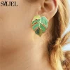 Pendientes de hoja con esmalte rosa verde SMJEL