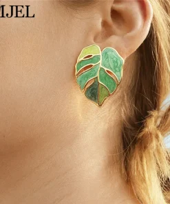 Pendientes de hoja con esmalte rosa verde SMJEL