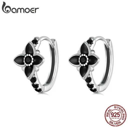 Pendientes pequeños BAMOER de plata 925 con flor de crepúsculo