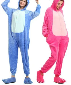 Pijama de franela para adultos y niños con dibujos animados de animales kawaii