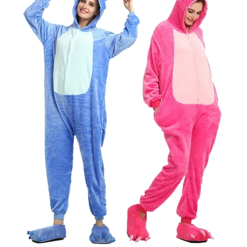 Pijama de franela para adultos y niños con dibujos animados de animales kawaii