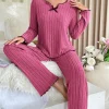 Pijamas acanalados otoño-invierno para mujer, conjunto de 2 piezas