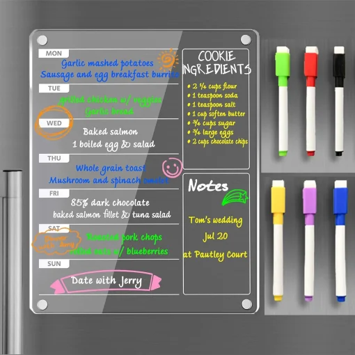 Pizarra semanal magnética acrílica para menús de cocina