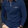 Polo con cremallera y cuello de solapa para hombre primavera-otoño