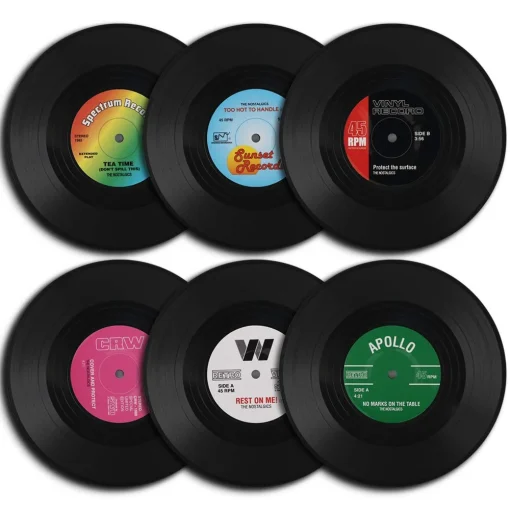 Posavasos de discos de vinilo retro de colores (6 unidades)