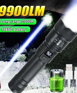 Potente Linterna LED 9900LM con indicador de batería