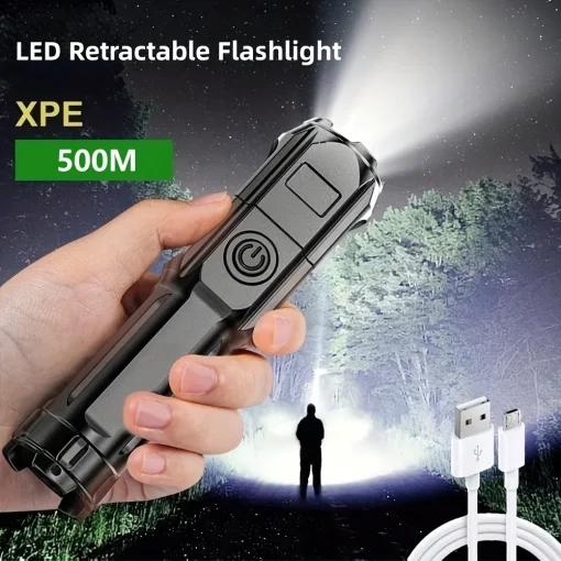 Potente linterna LED recargable USB impermeable zoom pesca caza camping