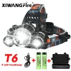 Potente linterna frontal LED recargable T6