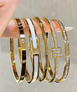 Pulsera clásica y sencilla, chapada en oro