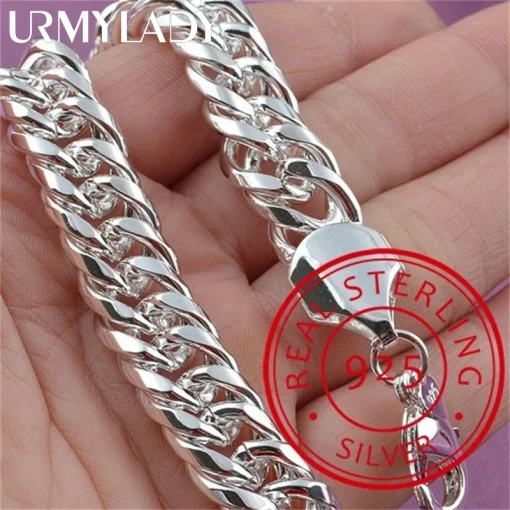 Pulsera cubana de plata S925 para hombre y mujer