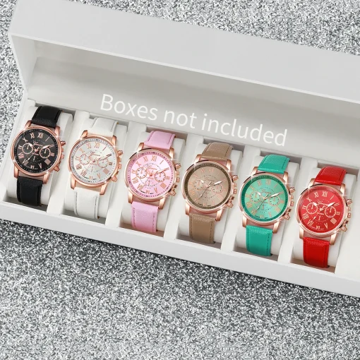 Pulsera de reloj de cuarzo para mujer de 6 piezas