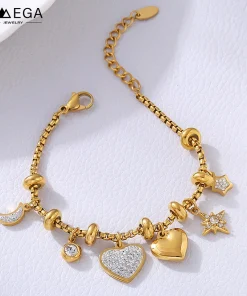 Pulseras con colgante de corazón de acero inoxidable 316L para mujer