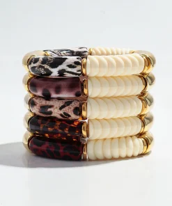 Pulseras curvas de resina de leopardo, abalorios