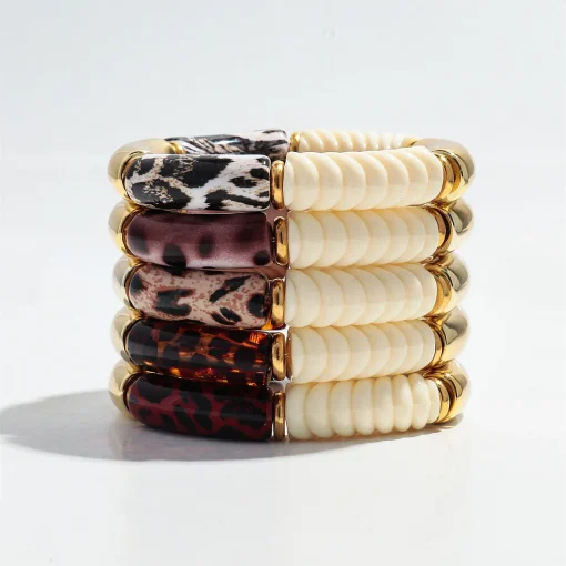 Pulseras curvas de resina de leopardo, abalorios