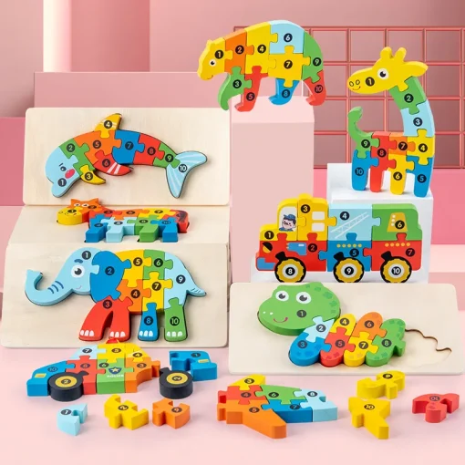 Puzzle animal dinosaurio de madera 3D