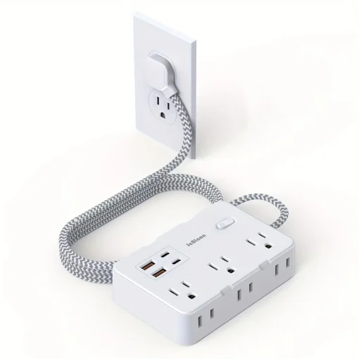 Regleta enchufable de CA con enchufe estadounidense, cable de extensión trenzado, filtro de red con toma de corriente eléctrica para el hogar inteligente, carga USB tipo C