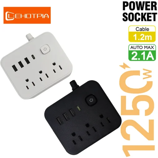 Regleta y alargador eléctrico de enchufes y USB-C