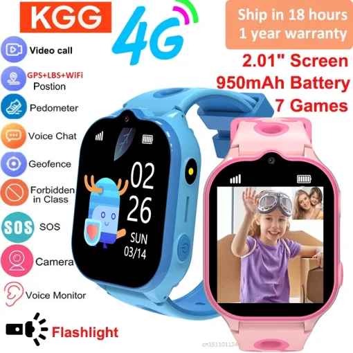 Reloj infantil inteligente con videollamada, GPS, 4G, 950 mAh