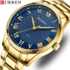 Reloj top elegante de cuarzo dorado para hombre CURREN