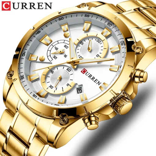 Relojes dorados, lujo para hombre, CURREN