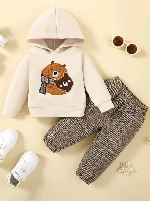 Ropa de bebé niño de invierno, diseño bordado oso, sudadera larga