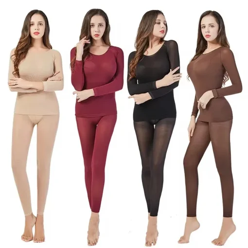 Ropa interior térmica sin rastro para mujer, pijamas íntimos unisex, manga larga ultrafina, temperatura constante de invierno, lencería de 2 piezas