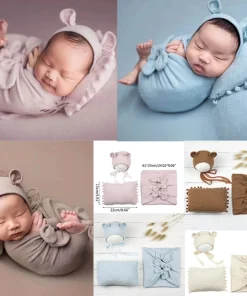 Ropa para sesión de fotos infantil con gorro de ratón+saquitos elásticos+almohada para posar