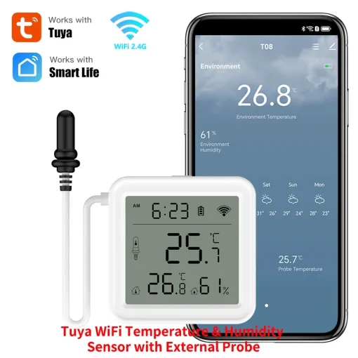 Sensor de humedad y temperatura WiFi Tuya externo