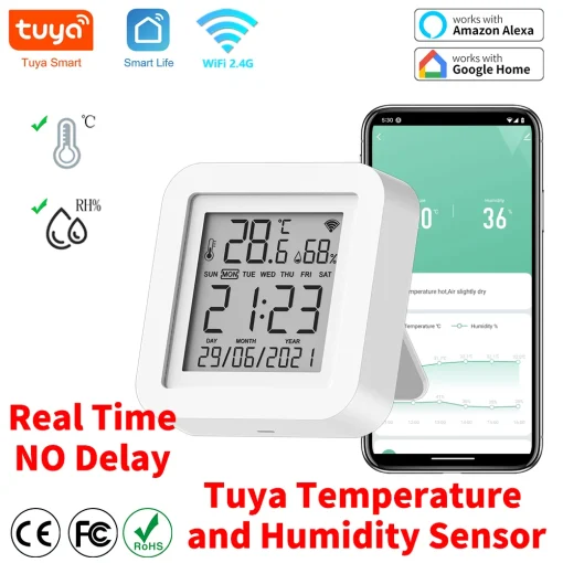 Sensor de temperatura y humedad WiFi Tuya para domótica