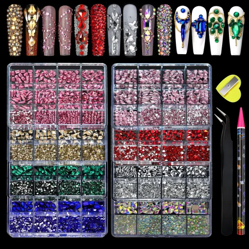 Set joyería diamantada 12 rejillas Nail Art