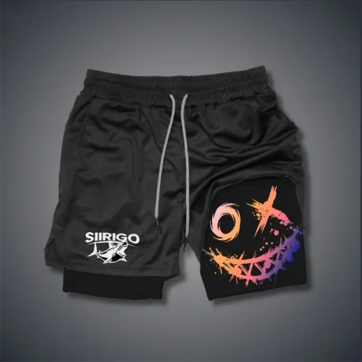 Shorts deportivos 2 en 1 con estampado de cara sonriente para hombre