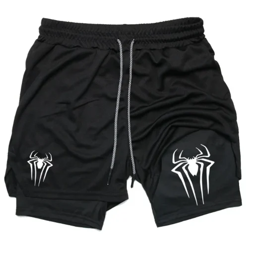 Shorts deportivos de compresión informales para el gimnasio con estampado de araña para hombre