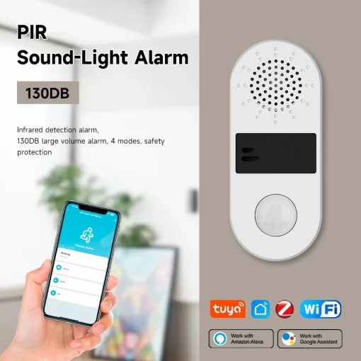 Sistema de alarma de luz y sonido Tuya PIR WiFi