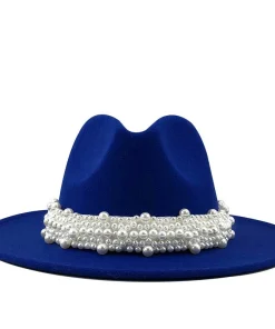 Sombrero de ala ancha con cinta de perlas para mujer y hombre