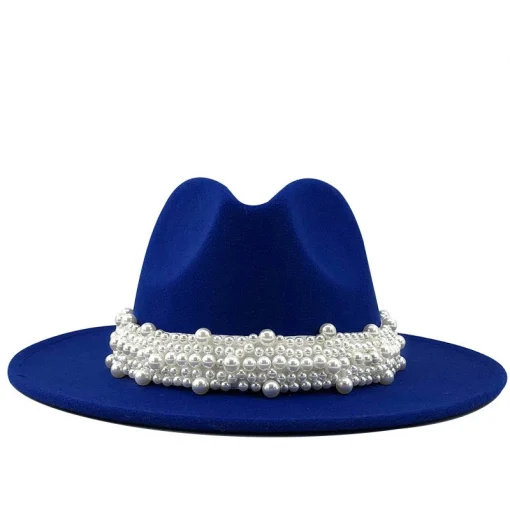 Sombrero de ala ancha con cinta de perlas para mujer y hombre