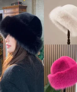 Sombrero de piel de peluche para mujer