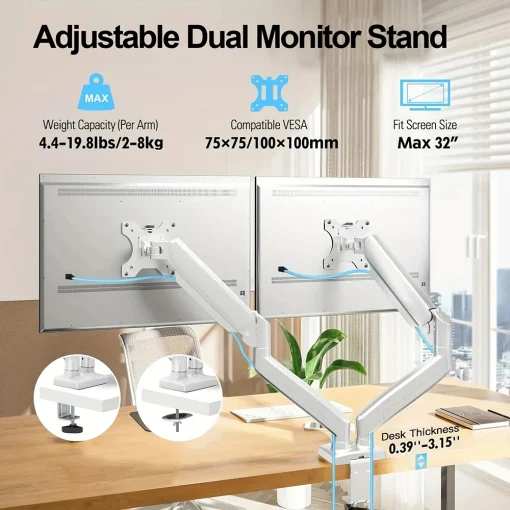 Soporte de escritorio con 2 monitores de hasta 32 y 9 kg por pantalla