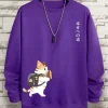 Sudadera casual callejera con estampado de gato de dibujos animados Kawaii y tejido de felpa polar