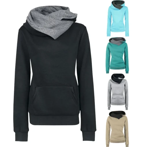 Sudadera con capucha de cuello alto para mujer