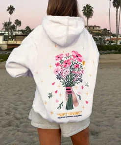 Sudadera con capucha de mujer con estampado de flores en la espalda