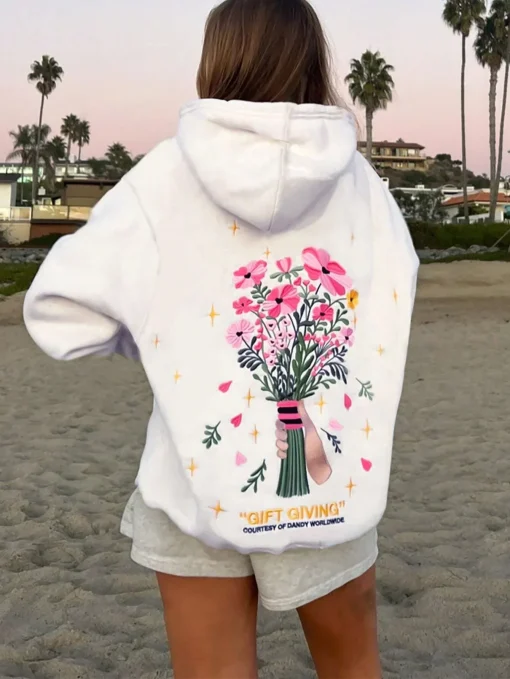 Sudadera con capucha de mujer con estampado de flores en la espalda