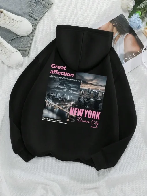 Sudadera con capucha estampada New York City of Dreams para hombre y mujer