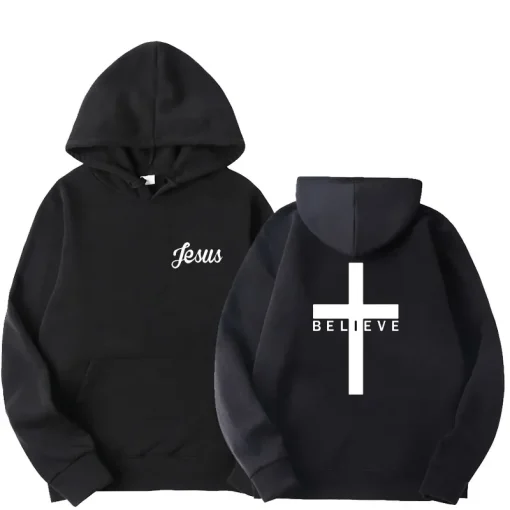 Sudadera con capucha impresa de Jesús Hombre Cree Cruz