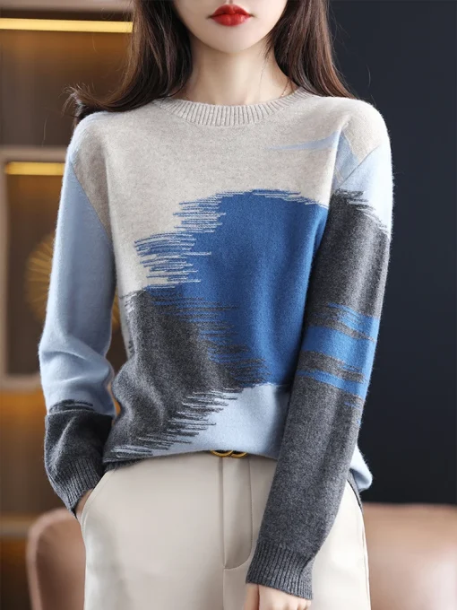 Sudaderas de cachemir con tie-dye y cuello redondo para otoño-invierno