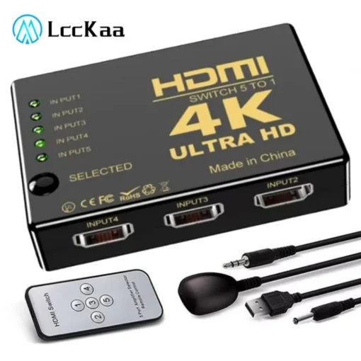 Switch HDMI 5x1 4K con mando IR