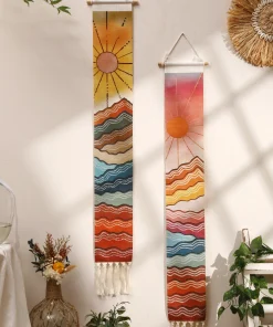 Tapicerías de pared de macramé montaña y amaneceratardecer