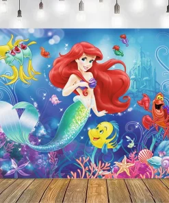 Telón de fondo de fiesta de cumpleaños de Disney Mermaid