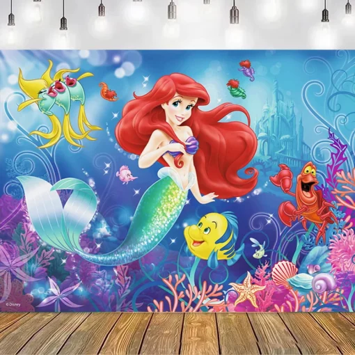 Telón de fondo de fiesta de cumpleaños de Disney Mermaid