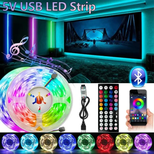 Tira LED USB RGB de 50 cm, app con control remoto de 44 teclas