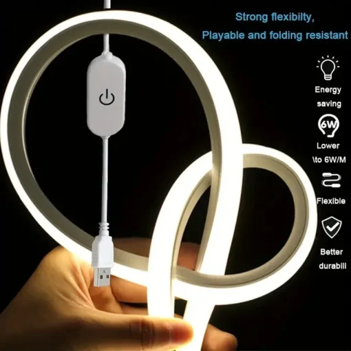 Tira LED luz de neón USB DC 5 V, atenuador táctil, cinta de señal de neón de silicona flexible